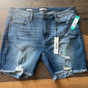 Vigoss Women's Frayed Hem Jean Shorts - Dark Blue